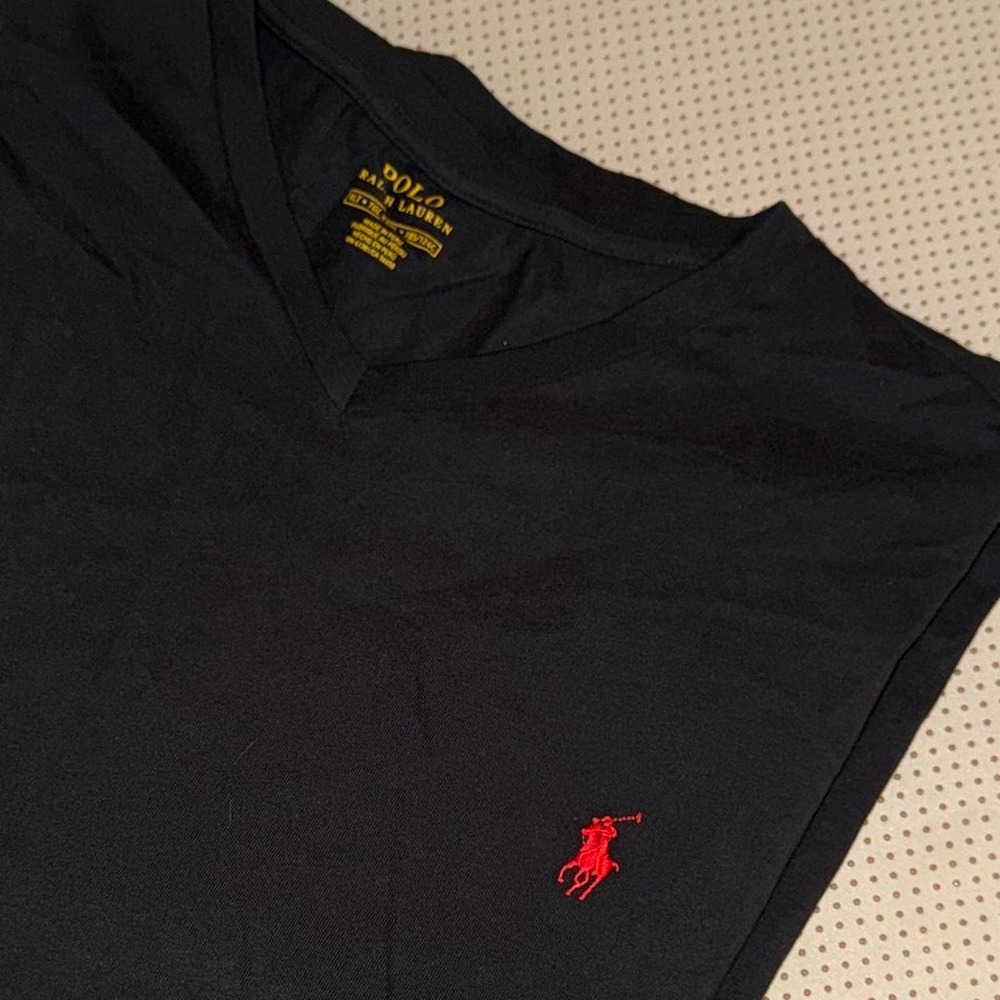 Men's Polo Ralph Lauren Black V-Neck T-Shirt With‎ Red Pony XL